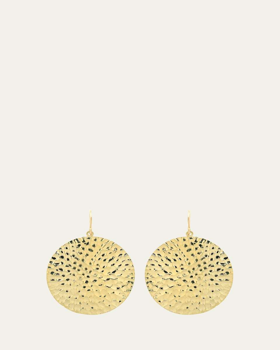 18k Yellow Gold Large Hammered Disc Earrings